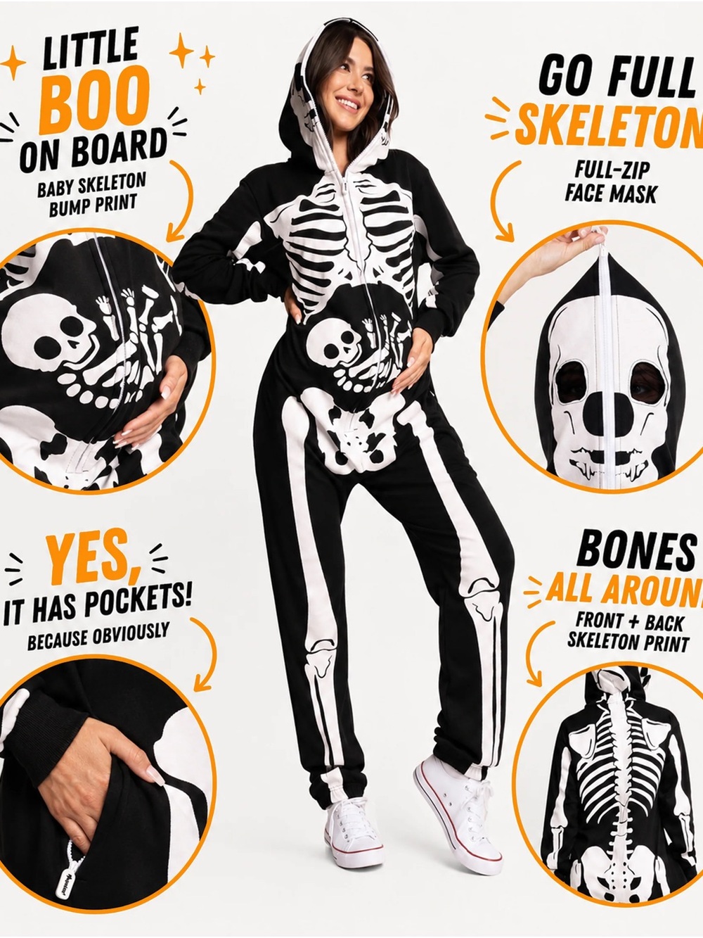 Tipsy Elves Black & White Skeleton Women's Onesie Jumpsuit